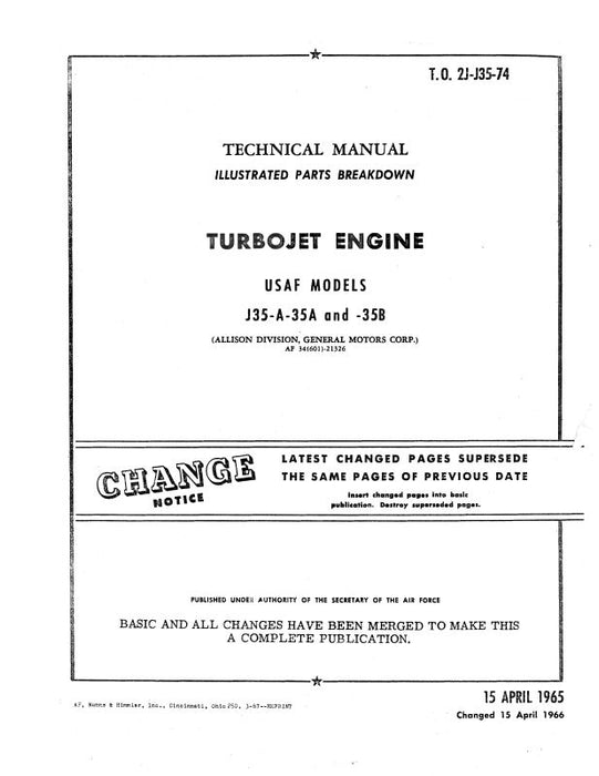 Allison J33-A-35 Turbojet Engines Parts Catalog (2J-J33-14)