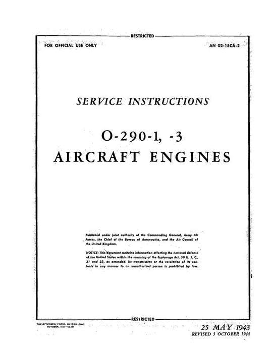 Lycoming O-290-1, & -3 Maintenance Manual (01-15CA-2)