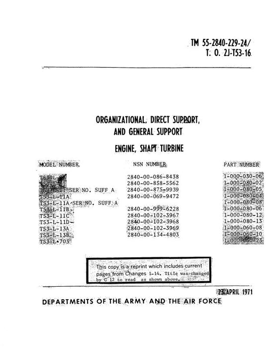 Lycoming T53-L-9A, -11, -13, 703 Maintenance Manual (55-2840-229-24/)