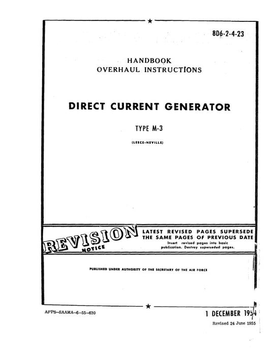 Leese Neville M-3 Generator 1954 Overhaul Instructions (8D6-2-4-23)