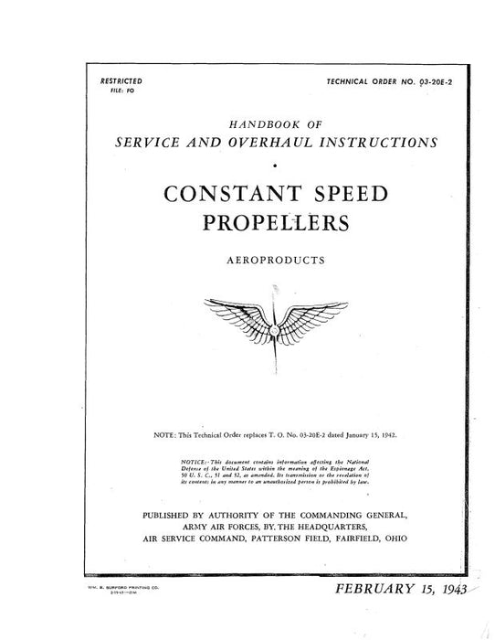 Aeroproducts Propeller Models A632S-A1,A2,B1,B5,C1 Service & Overhaul Instructions (03-20E-2)