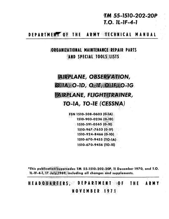 Cessna 0-1 & T0-1 Series 1966 Organizational Maintenance, Repair Parts & Special Tools List (55-1510-202-20P)