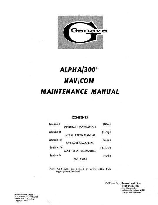 Genave Alpha 300 Nav-Com 1971 Maintenance Manual (GNALPHA300-71-M)