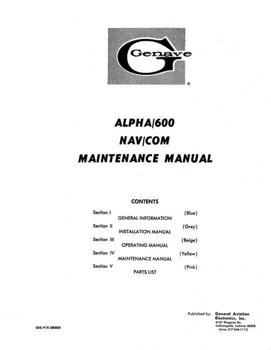 Genave Alpha 600 Nav-Com 1972 Maintenance Manual (1090934)