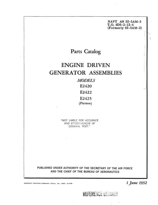 Pierson E2420, E2422, E2425 1952 Engine Driven Generator Assemblies (AN-03-5AM-3)