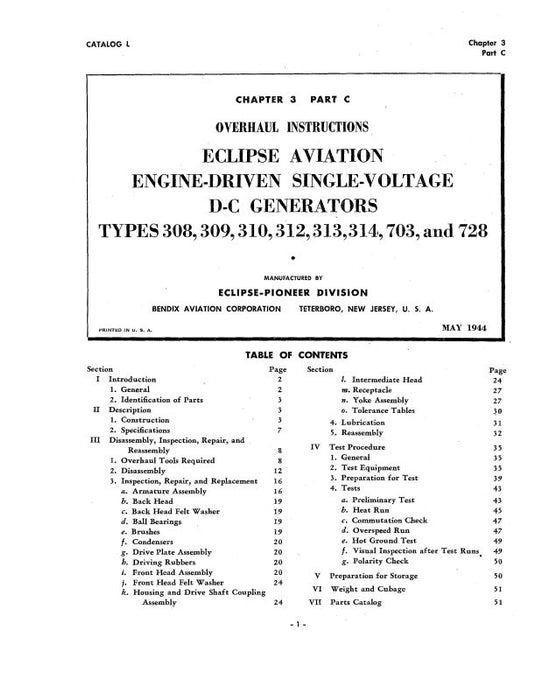 Bendix 308-314,703,728 Generators1944 Overhaul Instructions (EC307-72844OHC)