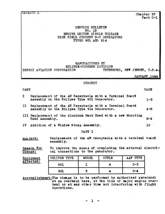 Bendix 901, 914, 1193 Generators1943 Overhaul Instructions (BX901,914,1193-OH-C)