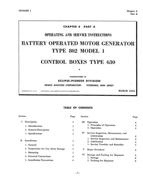 Bendix Type 802 Model 1 Operating & Service Instructions (BX802-44-M-C)