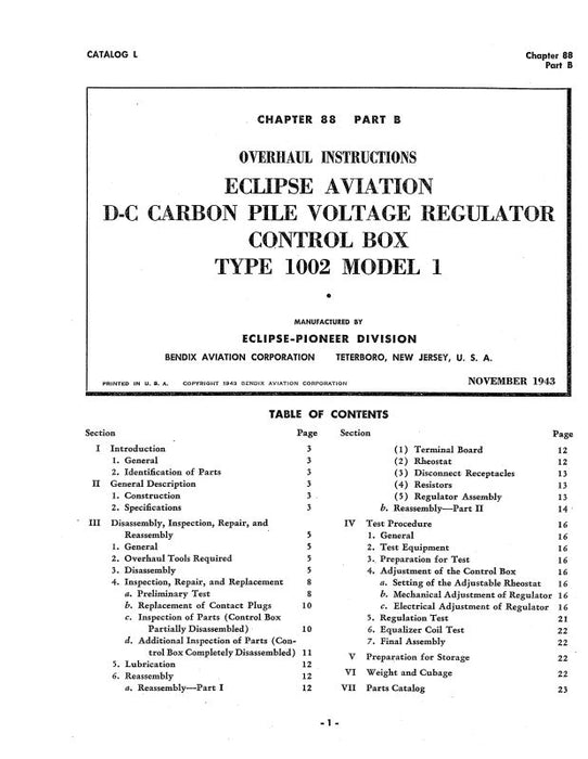 Bendix Type 1002, Model 1 1943 Overhaul Instructions (BX1002DCCARBON)