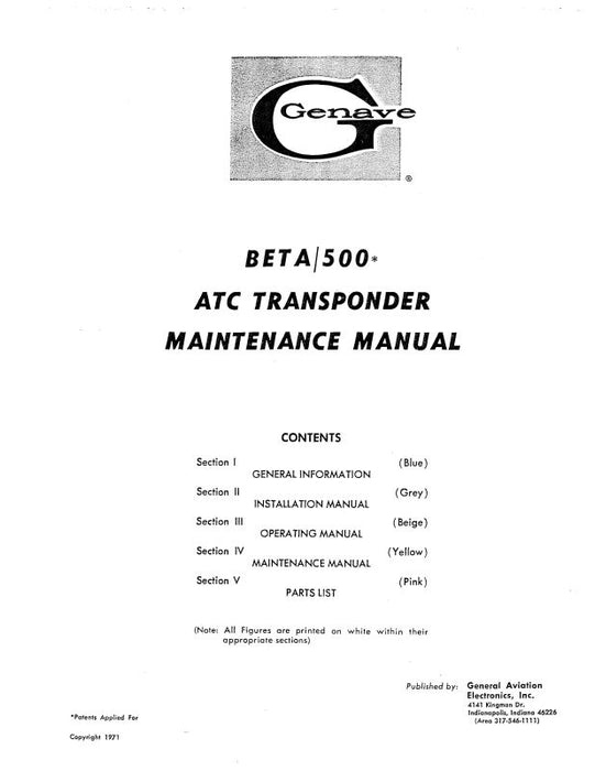 Genave Beta 500 ATC Transponder Maintenance Manual (GNBETA500-M-C)