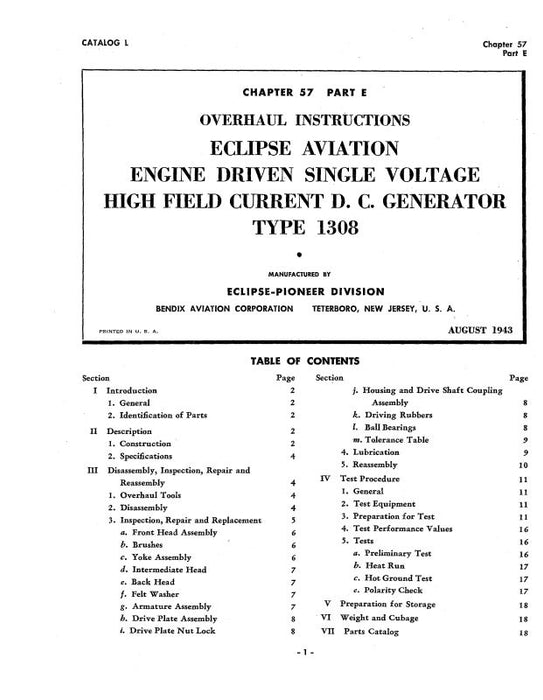 Bendix Type 1235 D-C Generator 1943 Overhaul Instructions (BX1308-43-OH-C)