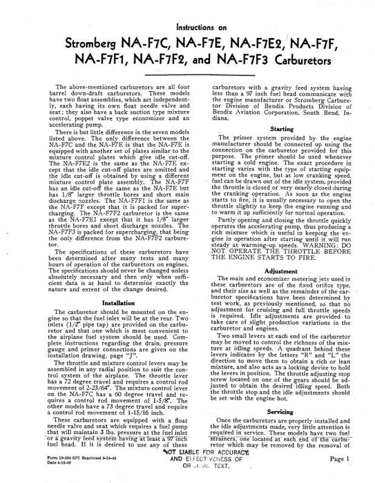 Bendix NA-F7C, -7FE, F7E2, F7F, F7F1 Installation, Operation, Overhaul, Maintenance (10-330)