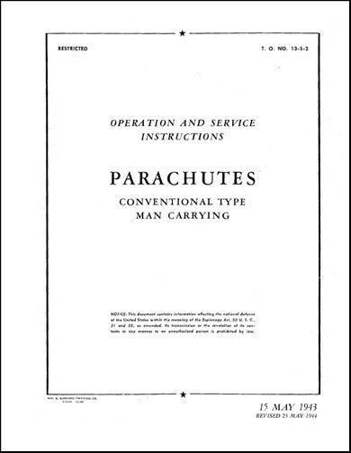 US Government Parachutes 1943 Maintenance And Operating Manual (13-5-2)