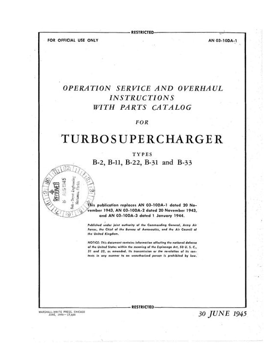 General Electric Company B-2, B-11, B-22, B-31, B-33 Operation Service & Overhaul Instructions W-Parts (03-10DA-1)