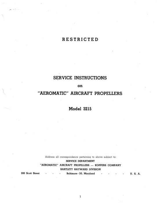 Aeromatic Propellers Model 3215 Maintenance Instructions (A73215-M-C)