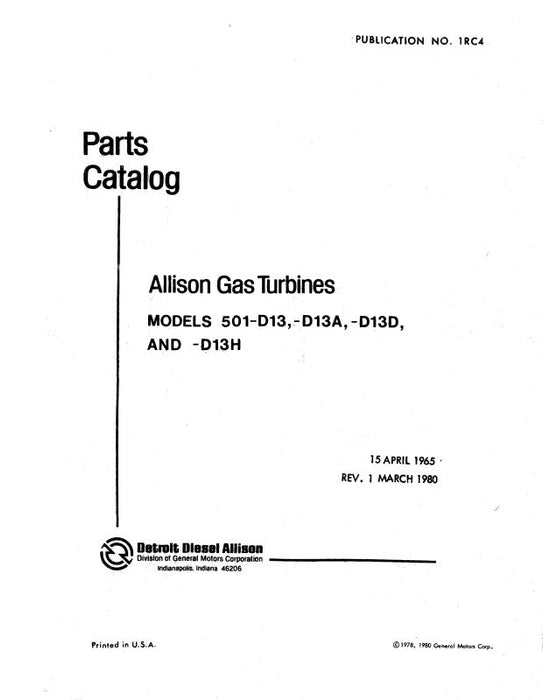 Allison 501-D13, -D13A, -D13D, -D13H Parts Catalog (1RC4)