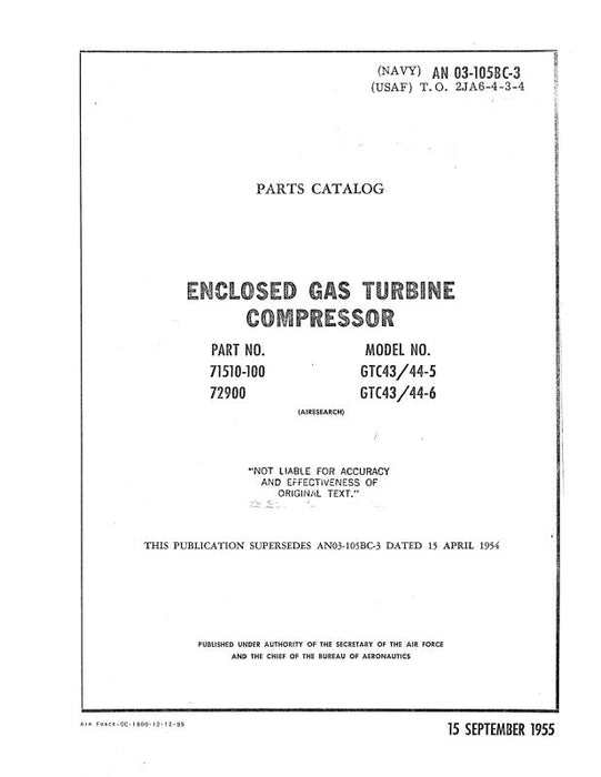 Garrett GTC43-44-5, 44-6 1955 Parts Catalog (03-105BC-3)