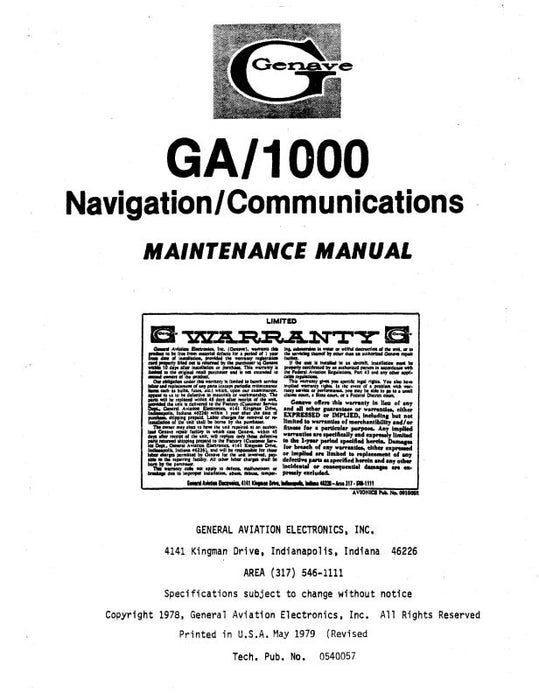 Genave GA-1000 Navigation-Comm Maintenance Manual (540057)