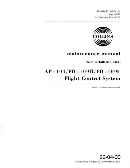 Collins AP-104-FD-109H-FD-109F Maintenance Manual with Installation Data (523-07593319-251114)