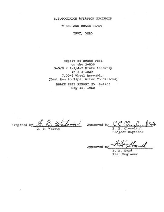 B.F. Goodrich Brake Test on the 2-836 1960 Brake Test Report (#-B-1283)