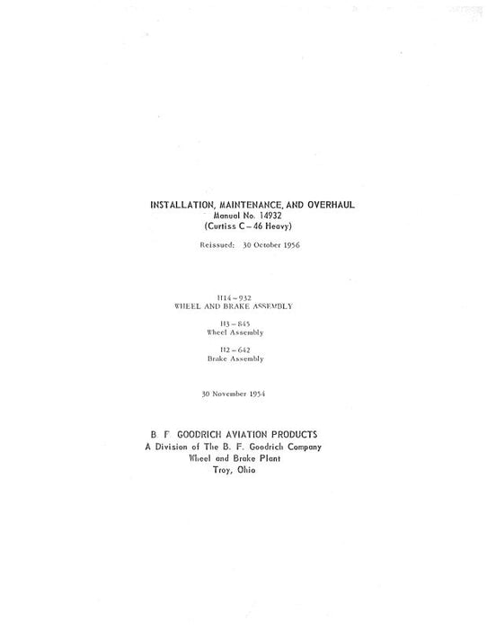 B.F. Goodrich Wheel & Brake Assembly 1954 Maintenance, Installation, Overhaul (NO.-14932)