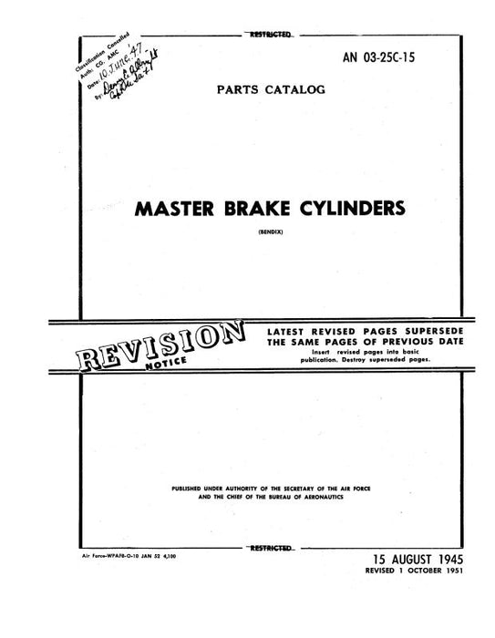 Bendix Master Brake Cylinders 1945 Parts Catalog (03-25C-15)