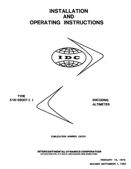 Intercontinental Dynamics Corp Encoding Altimeters 1976 Installation & Operating Instructions (29520)