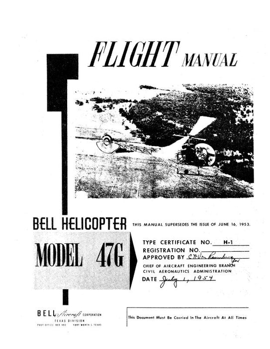 Bell Helicopter 47G 1953 Flight Manual