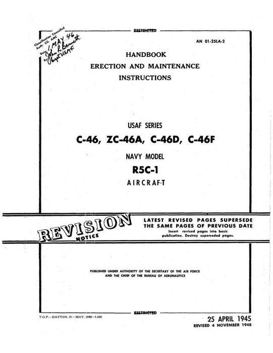 Curtiss-Wright C-46, ZC-46A, C-46D, C-46F Maintenance Instructions (TO-1C-46A-2)