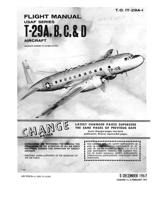 Consolidated T-29A, B, C, D 1967 Flight Manual (1T-29A-1)