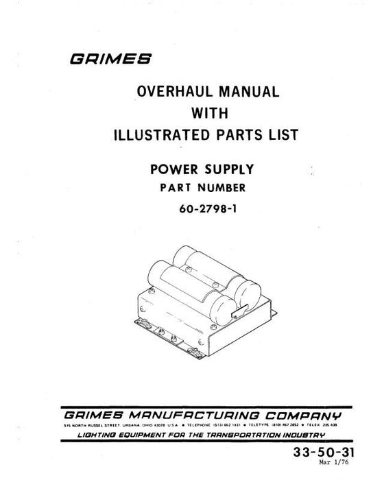 Grimes Power Supply 1976 Overhaul With Illustrated Parts (33-50-31)