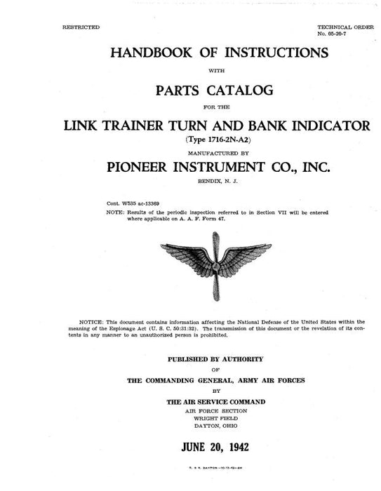 Link Trainers Type 1716-2N-A2 1942 Handbook Of Instructions With Parts Catalog (5/20/2007)