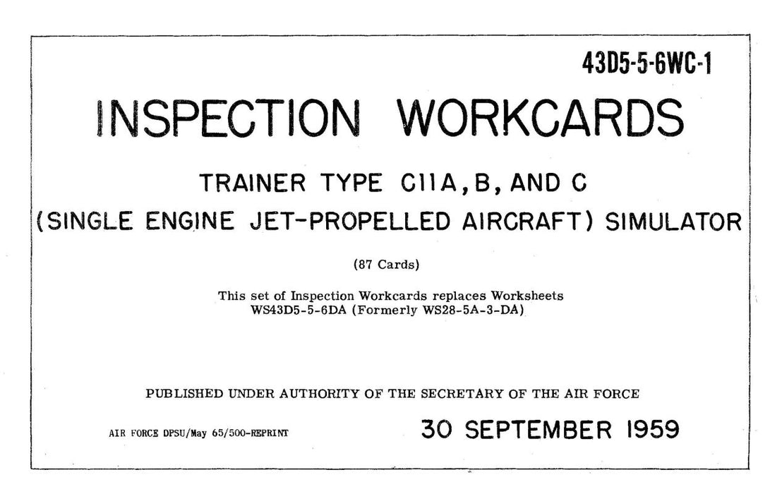 Link Trainers Type C11A, B, C 1959 Inspection Workcards (43D5-5-6WC-1)