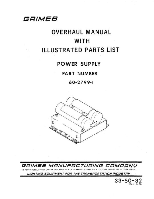 Grimes 60-2799-1 Power Supply Overhaul Manual with Illustrated Parts List (60-2799-1)