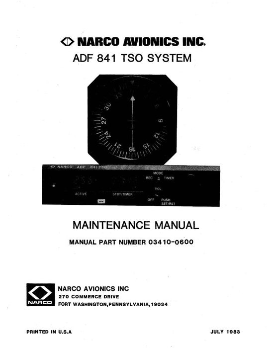 Narco ADF 841 TSO System Maintenance Manual (03410-0600)