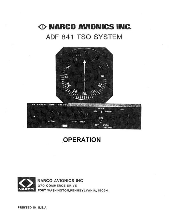 Narco ADF 841 TSO System Operation Manual (03410-0600-OP)