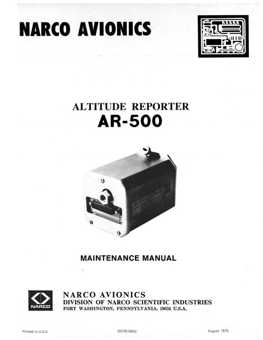 Narco AR-500 Altitude Reporter Maintenance Manual (03725-0600)