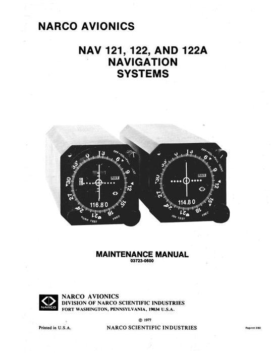 Narco NAV 121, 122, 122A 1977 Maintenance Manual (03723-0600)