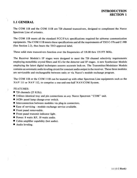 Narco COM 11B & 111B TSO Installation Manual (NRCOM11B,111B-I)