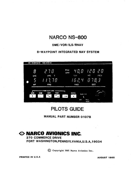 Narco NS-800 DME-VOR-ILS-RNAV Pilots Guide (0107B)