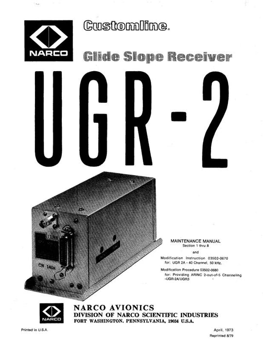 Narco UGR-2 Glide Slope Receiver1973 Maintenance Manual (03502-0670)