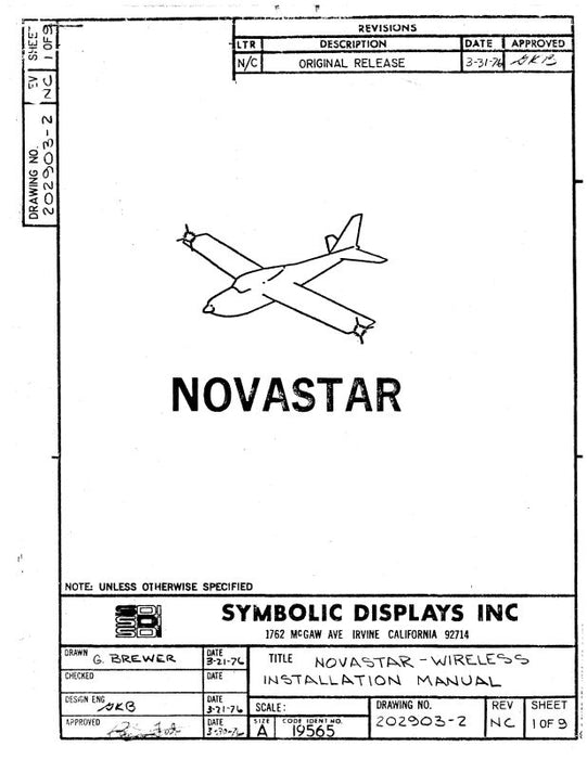 Nova-Tech, Inc. Novastar Series 1976 Installation Manual (202903-2IN)