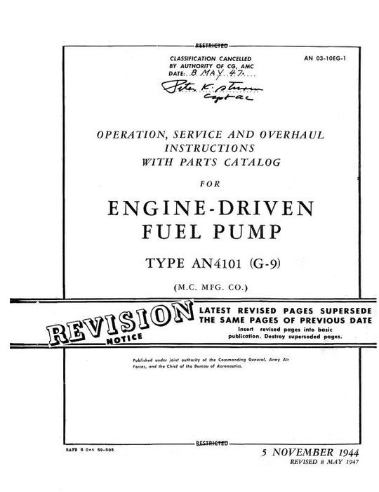 M.C. MFG. CO. AN4101 (G-9) Fuel Pump Ops, Service, Overhaul, Parts (03-10EG-1)