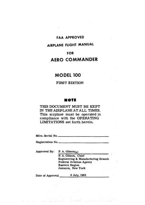 Aero Commander 100-180 Lark Owner's, Flight Manual (AC100,180--F-C)
