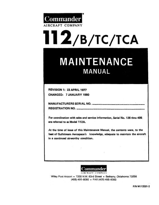 Aero Commander 112-B-TC-TCA 1980 Maintenance Manual (M112001-2)