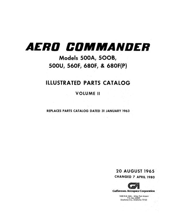 Aero Commander 500A, B, U, 560F, 680F,680F(6) Illustrated Parts Catalog (AC500,560,680PC)