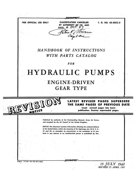 Pesco Model B-2 Hydraulic Pump Parts Catalog with Instructions, (03-30CC-3)