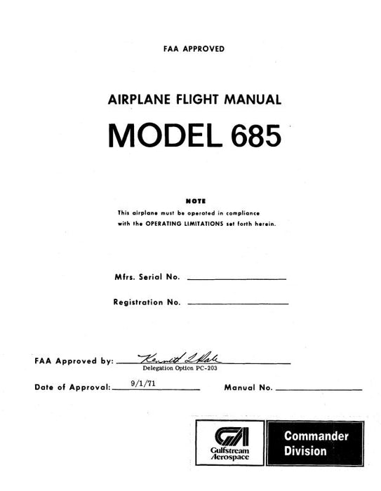 Aero Commander 685 1971 Flight Manual (AC685-71-F-C)