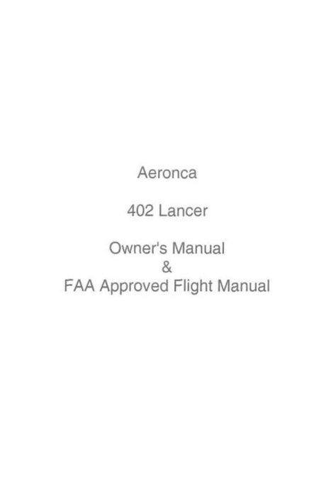 Aeronca Twin Champion Lancer Owner's Manual & Flight Manual (AE402-O-C)