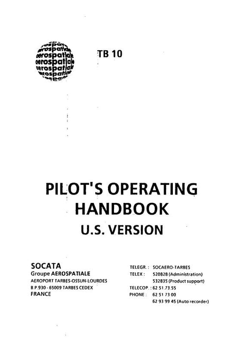 Aerospatiale TB10 1988 Pilot's Operating Handbook (A4TB10-88-POH-C)
